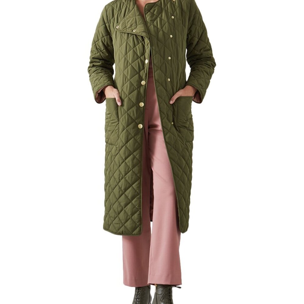 LK Bennett Litten Quilted Trench Coat Dark Green Size US 12 UK 18